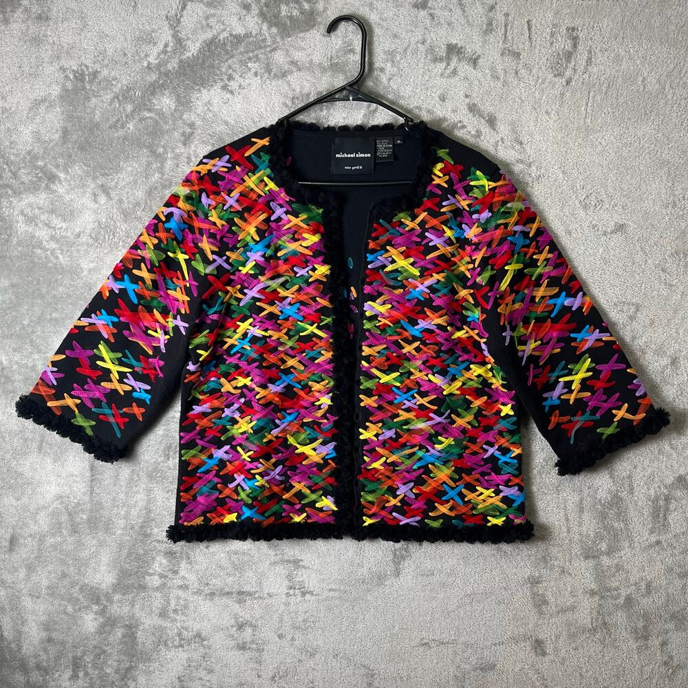 Michael Simon Tulle Embellished Jacket‎ Textured Statement Art Eclectic XL